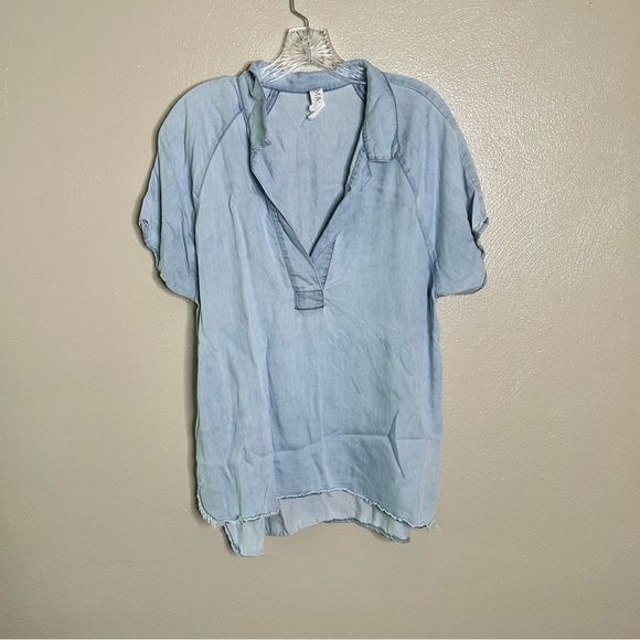 Anthropologie Amadi Denim Collard Chambray Blue Shirt Size Small - Picture 2 of 9